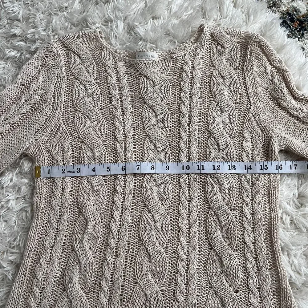 Garnet Hill Light Tan Linen and Cotton Blend Sweater Size S